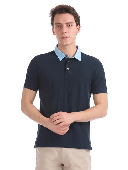 navy blue solid polo t-shirt  - 17630712 - Very Small Image - 1