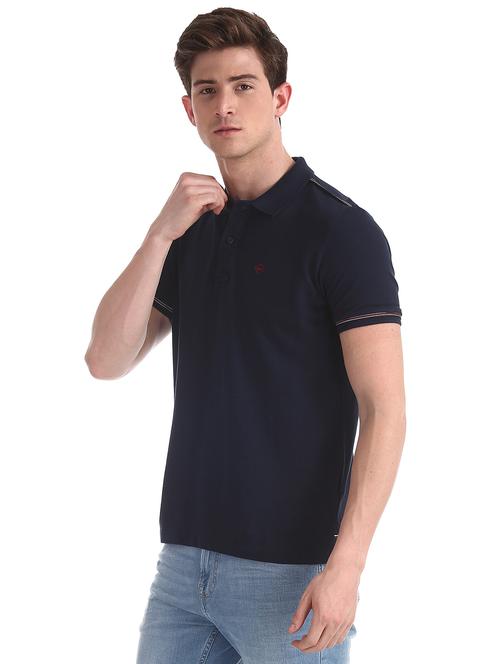 navy blue solid polo t-shirt  - 17630721 - Very Small Image - 1