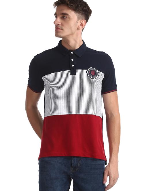navy blue color block polo t-shirt - 17630746 - Very Small Image - 1