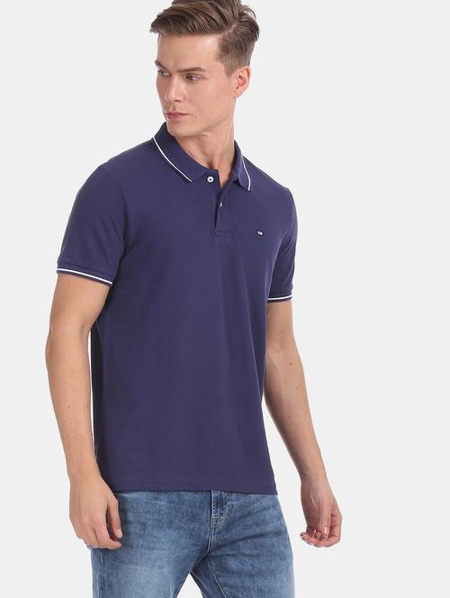 navy blue solid polo t-shirt - 17630761 - Very Small Image - 1