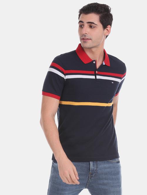 navy blue striped polo t-shirt - 17630765 - Very Small Image - 1
