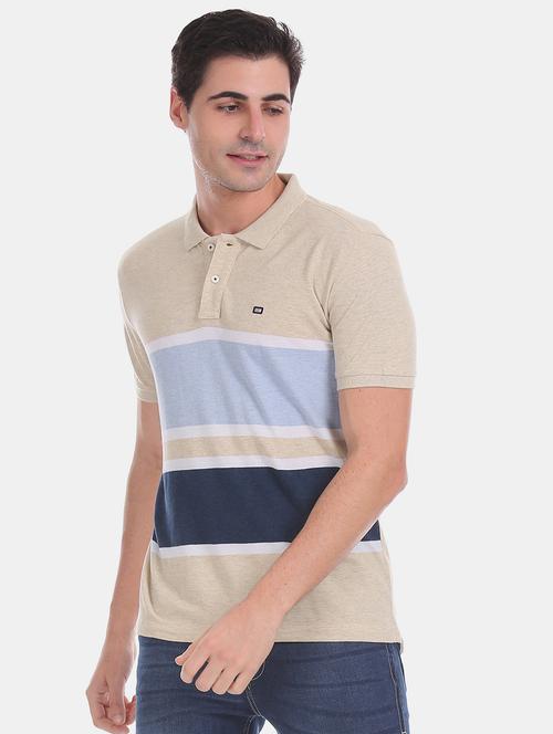 beige striped polo t-shirt - 17630779 - Very Small Image - 1
