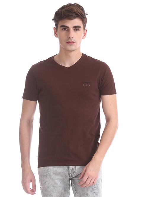 brown solid t-shirt  - 17631186 - Very Small Image - 1