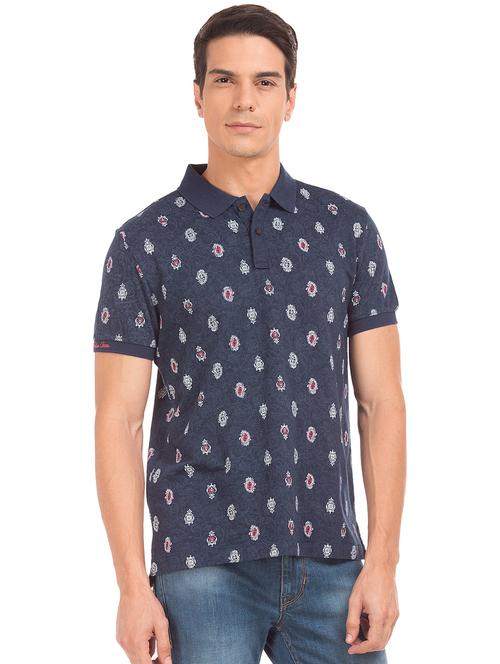 navy blue printed polo t-shirt - 17631354 - Very Small Image - 1