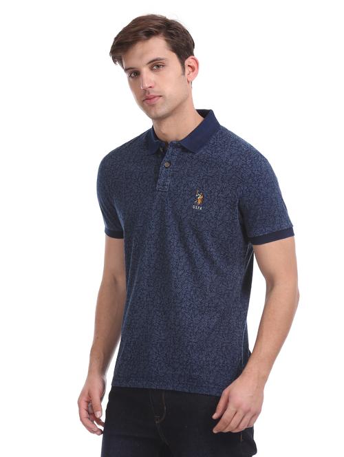 navy blue printed polo t-shirt - 17631380 - Very Small Image - 1