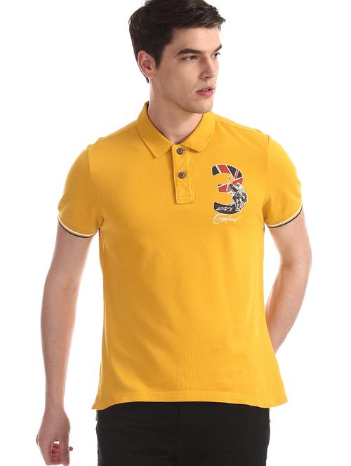 yellow printed polo t-shirt - 17631424 - Very Small Image - 1