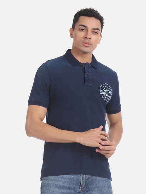 navy blue printed polo t-shirt - 17631474 - Very Small Image - 1