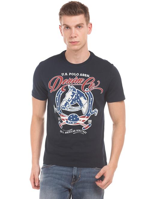 navy blue printed t-shirt - 17631483 - Very Small Image - 1