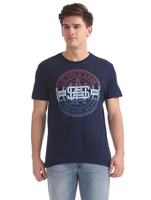 navy blue printed t-shirt - 17631506 - Very Small Image - 1