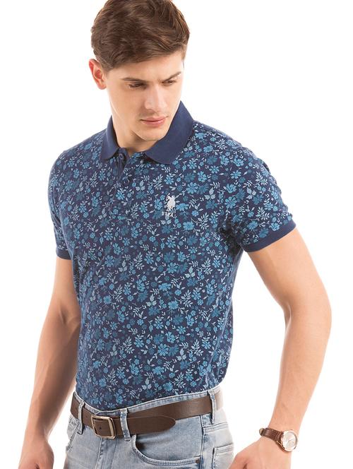 navy blue floral polo t-shirt  - 17631663 - Very Small Image - 1