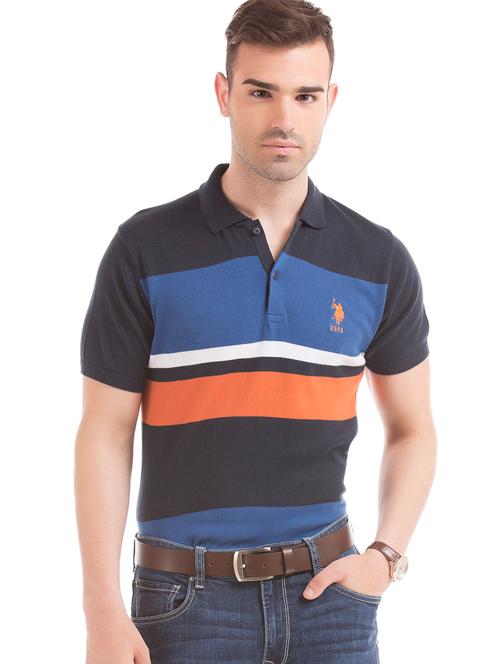 dark blue striped polo t-shirt  - 17631676 - Very Small Image - 1