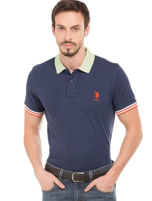 navy blue solid polo t-shirt  - 17631684 - Very Small Image - 1