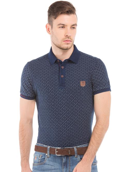navy blue printed polo t-shirt  - 17631686 - Very Small Image - 1