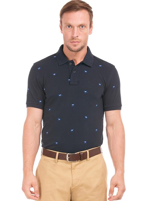 navy blue printed polo t-shirt  - 17631741 - Very Small Image - 1