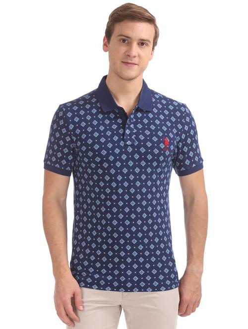 navy blue printed polo t-shirt  - 17631761 - Very Small Image - 1