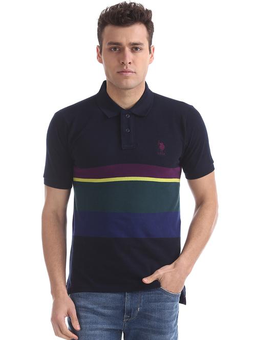 dark blue striped  polo t-shirt  - 17631836 - Very Small Image - 1