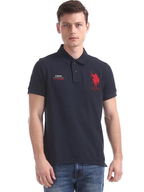 dark blue solid polo t-shirt  - 17631848 - Very Small Image - 1
