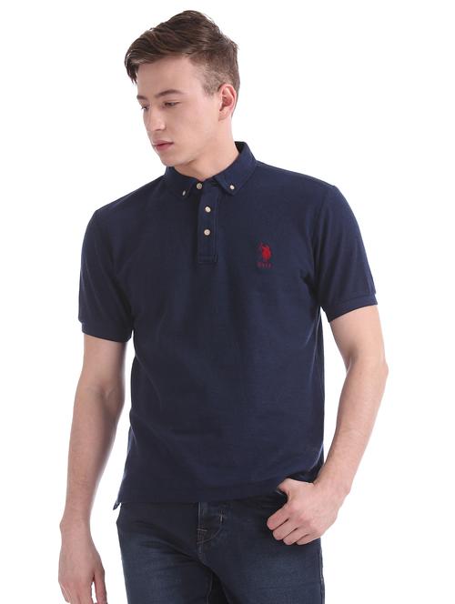 dark blue solid polo t-shirt - 17631860 - Very Small Image - 1