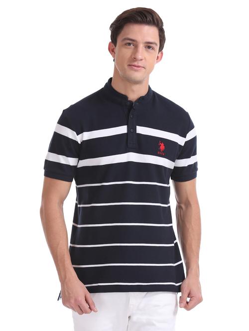 dark blue striped polo t-shirt  - 17631908 - Very Small Image - 1