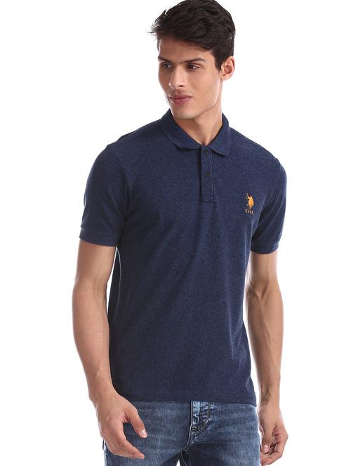 navy blue solid polo t-shirt  - 17631927 - Very Small Image - 1