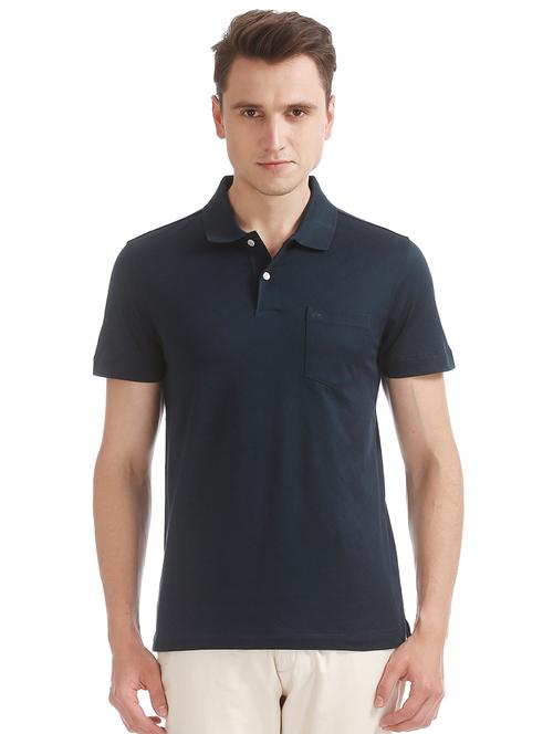 dark blue solid polo t-shirt  - 17632173 - Very Small Image - 1