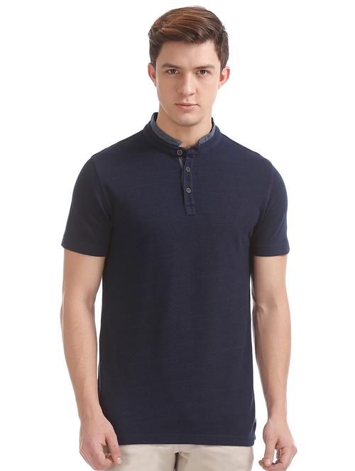 navy blue solid polo t-shirt  - 17632203 - Very Small Image - 1
