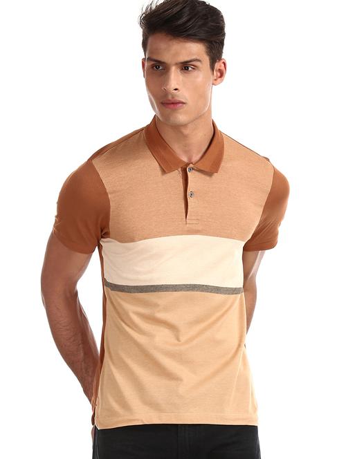 brown color block t-shirt  - 17632298 - Very Small Image - 1