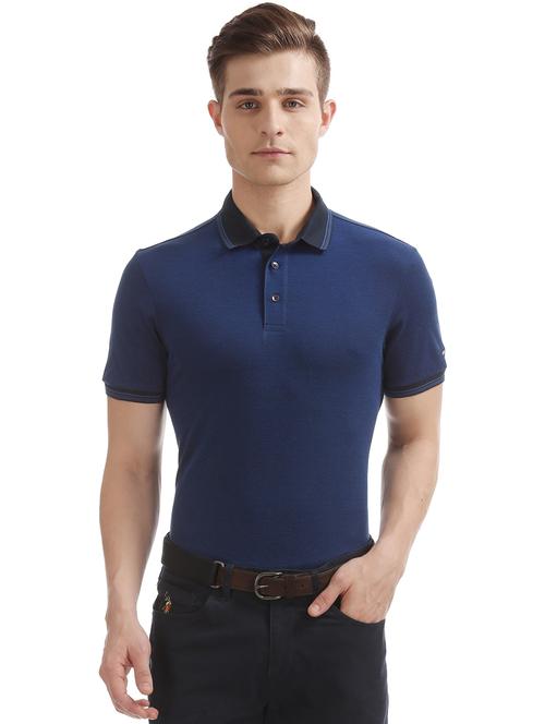 navy blue solid polo t-shirt  - 17632456 - Very Small Image - 1