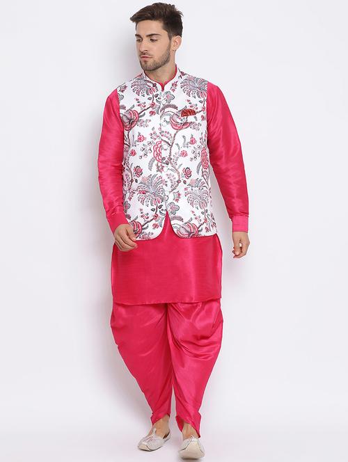 pink dhoti kurta set with white printed nehru jacket  - 17633333 - Very Small Image - 1