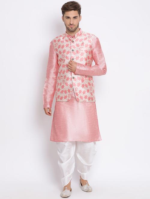 pink dhoti kurta set with pink printed nehru jacket  - 17633343 - Very Small Image - 1