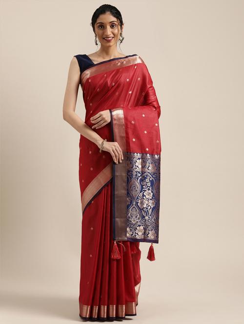 ethnic motifs woven saree with blouse - 17633614 - Very Small Image - 1