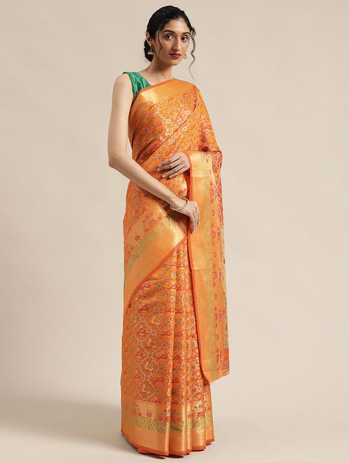 ethnic motifs woven saree with blouse - 17633628 - Very Small Image - 1