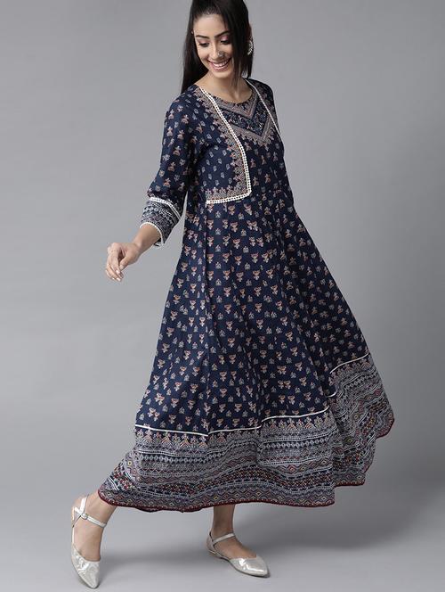navy blue cotton anarkali ethnic dress - 17633662 - Very Small Image - 1