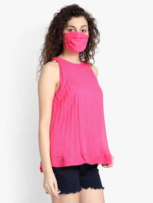 round neck pleated top with mask  - 17635595 - Very Small Image - 1