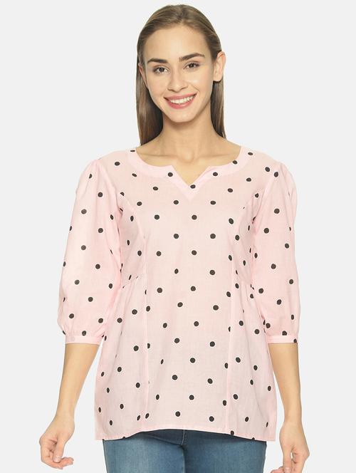 notch neck polka dot top  - 17635599 - Very Small Image - 1