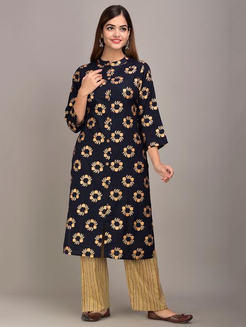 navy rayon kurta palazzo  set - 17635628 - Very Small Image - 1
