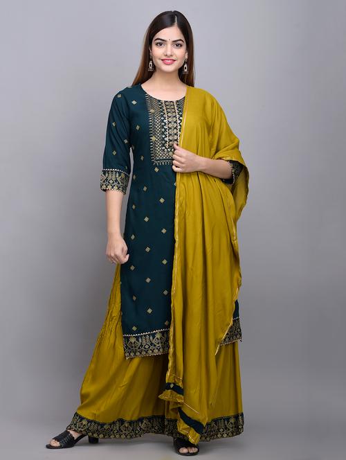 embroidered kurta palazzo set - 17635635 - Very Small Image - 1