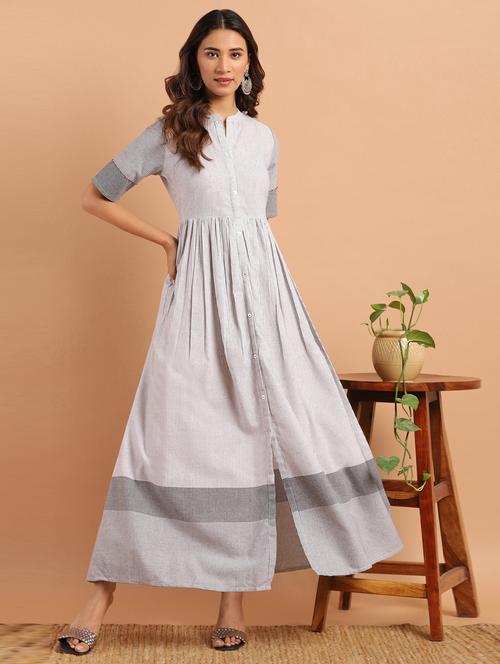 mandarin neck striped maxi dress - 17638293 - Very Small Image - 1