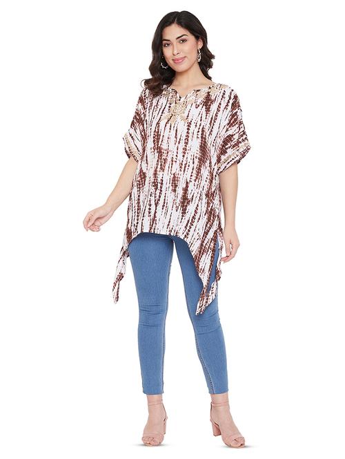  white & brown relaxed fit tie & dye kaftan top  - 17639972 - Very Small Image - 1