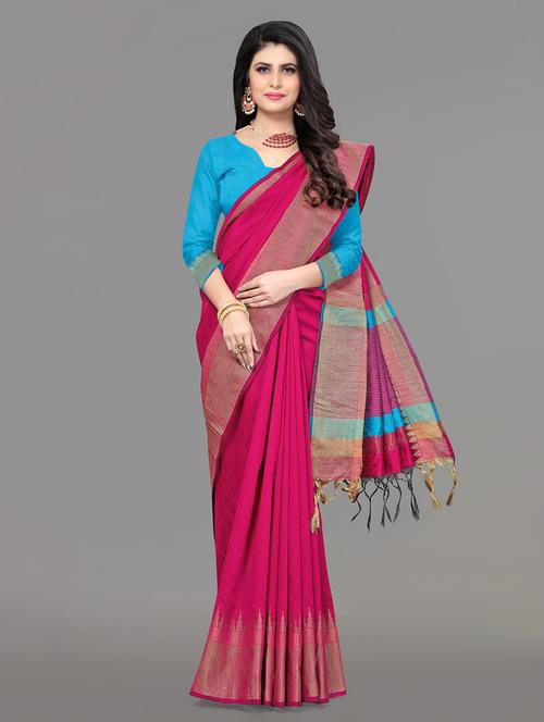 solid bordered bhagalpuri saree with blouse - 17639996 - Very Small Image - 1