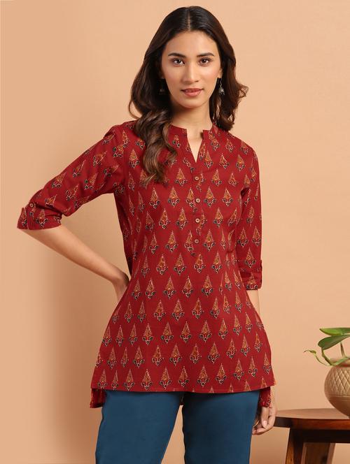 mandarin neck printed tunic - 17643275 - Very Small Image - 1