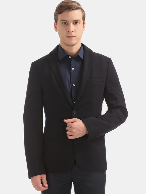 navy blue solid single breasted formal blazer - 17644504 - Very Small Image - 1