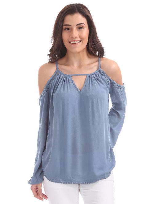 cold shoulder peasant top - 17645642 - Very Small Image - 1