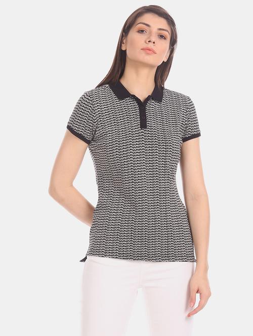 women's front print polo neck t-shirt - 17645754 - Very Small Image - 1