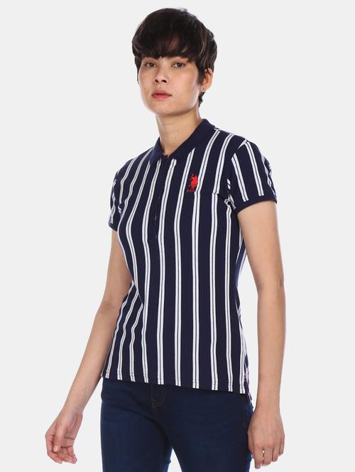 women's striped polo neck t-shirt - 17645914 - Very Small Image - 1