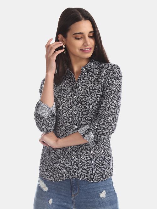 blue floral regular shirt - 17646111 - Very Small Image - 1