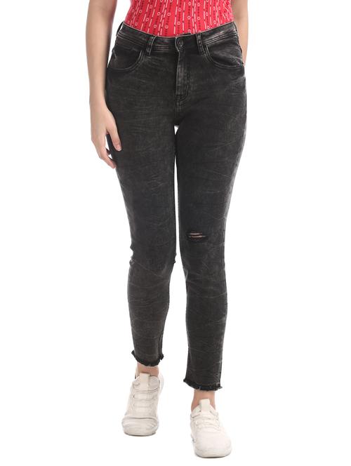 high rise knee slit jeans  - 17646274 - Very Small Image - 1