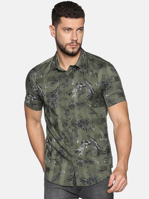 olive green printed casual shirt - 17646696 - Very Small Image - 1