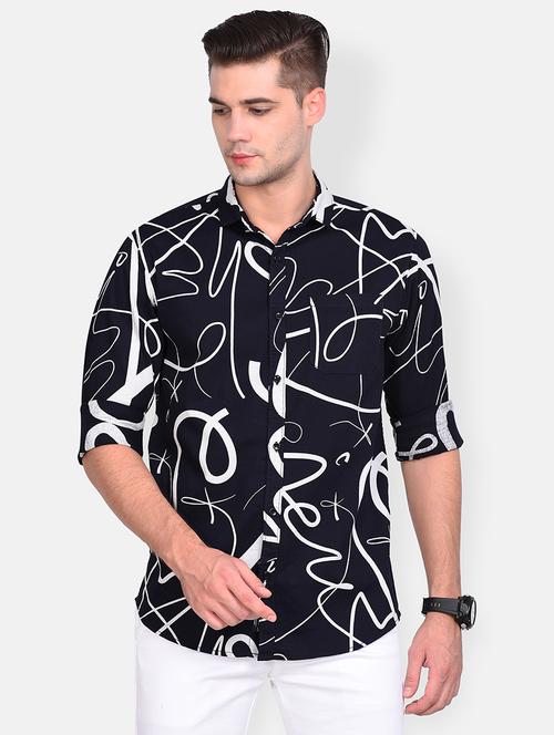 dark blue printed casual shirt - 17646869 - Very Small Image - 1