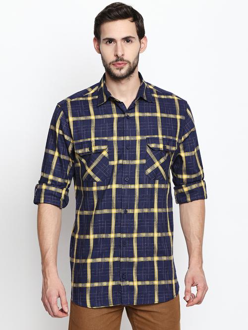 navy blue checkered casual shirt - 17649215 - Very Small Image - 1